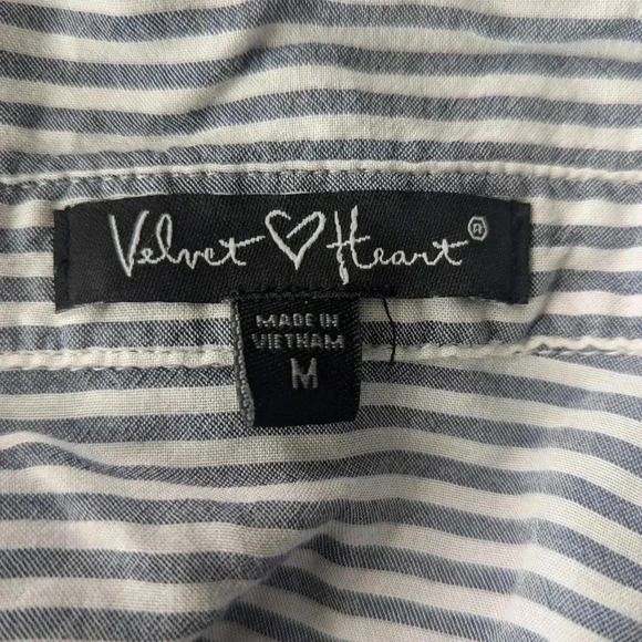 Velvet Heart Gray and White Stripe Long Sleeve Button Down with Embroidered Deta - Picture 9 of 11